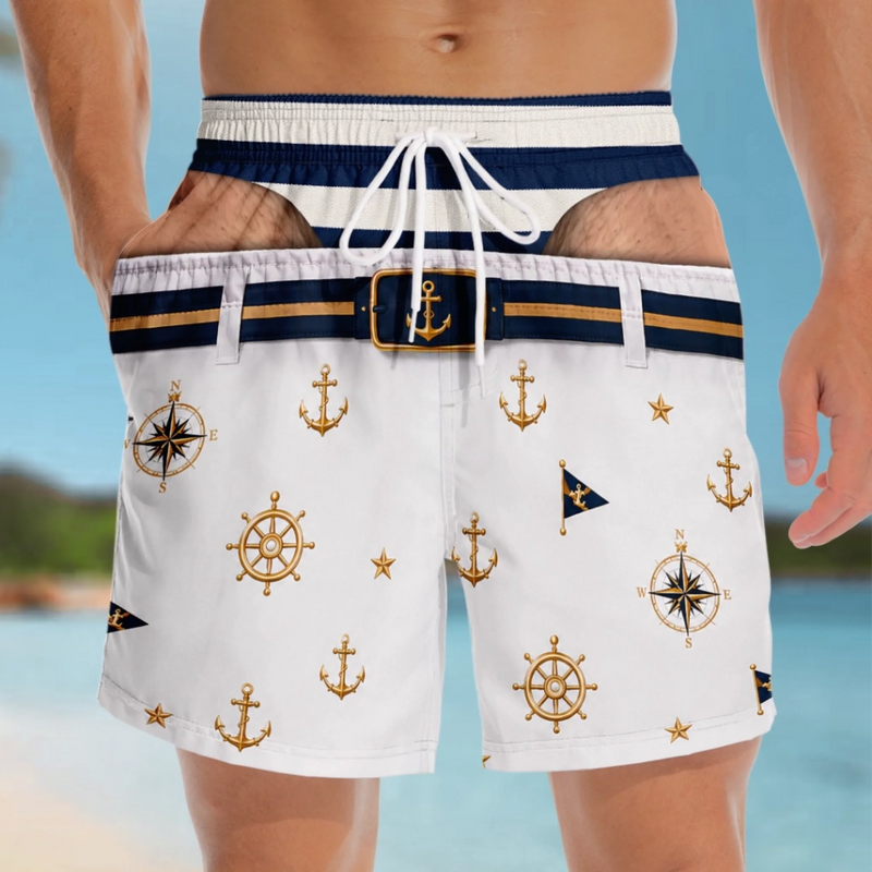 Custom Funny Men Swim Trunks - Personalized Summer Vacation And Travel Gifts For Husband, Son, Grandson, Brother, Grandpa, Dad, Yourself - Coastal Vibes