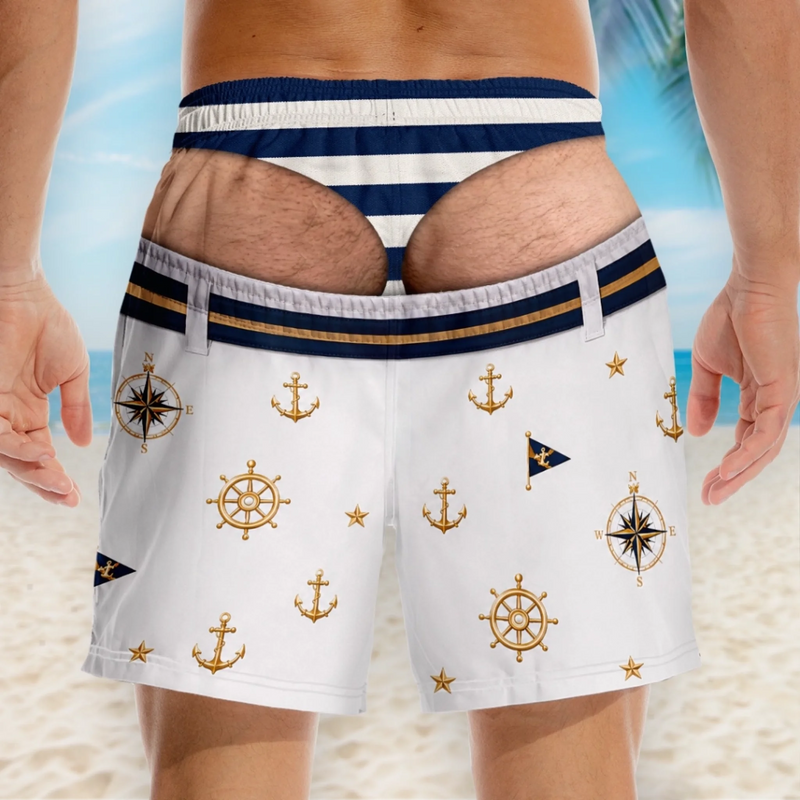Custom Funny Men Swim Trunks - Personalized Summer Vacation And Travel Gifts For Husband, Son, Grandson, Brother, Grandpa, Dad, Yourself - Coastal Vibes