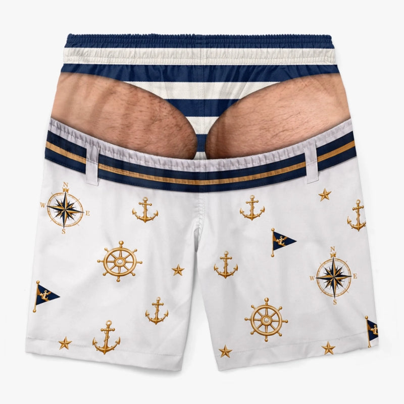Custom Funny Men Swim Trunks - Personalized Summer Vacation And Travel Gifts For Husband, Son, Grandson, Brother, Grandpa, Dad, Yourself - Coastal Vibes