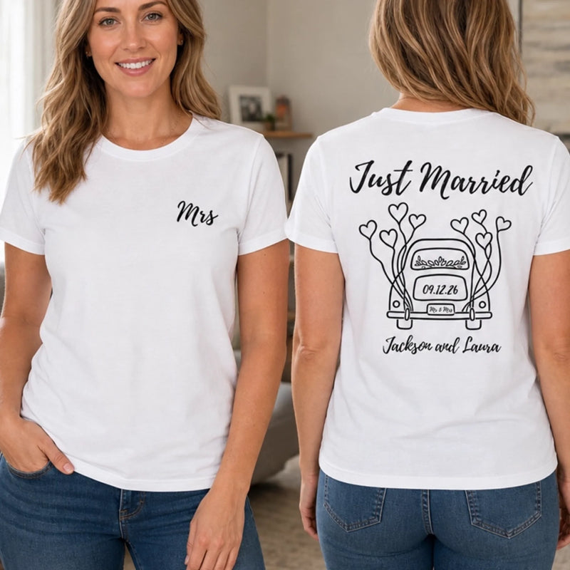 Custom T-shirt - Personalized Anniversary Wedding Gifts For Husband And Wife, Him And Her - Roadtripping Into Our Forever Love