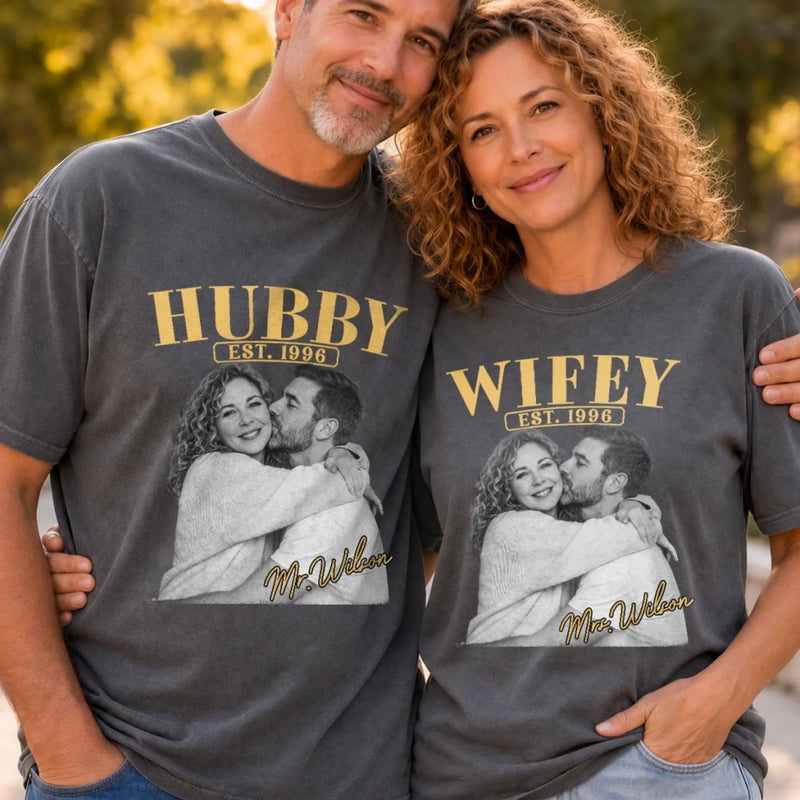 Custom Photo Comfort T-Shirt - Personalized Anniversary Wedding Gifts For Husband And Wife, Him And Her - Two Hearts One Adventure