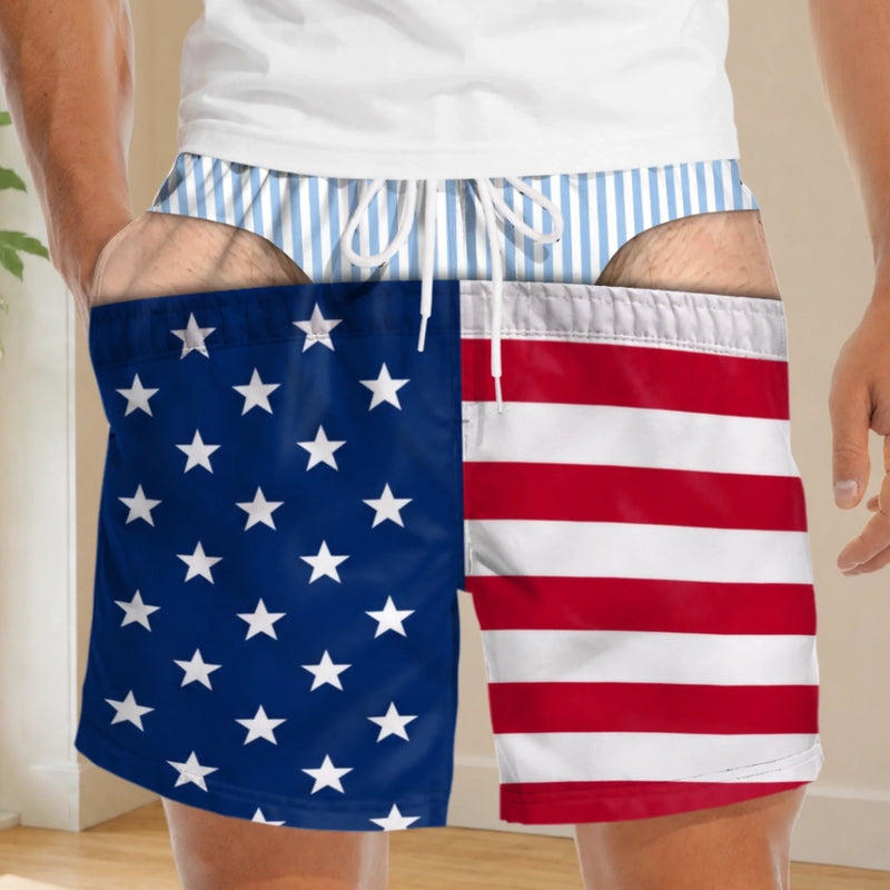 Custom Funny Patriotic Casual Shorts - Personalized Birthday Gifts For Husband, Son, Grandson, Brother, Grandpa, Dad, Yourself - Less Fabric More Beach Laughs
