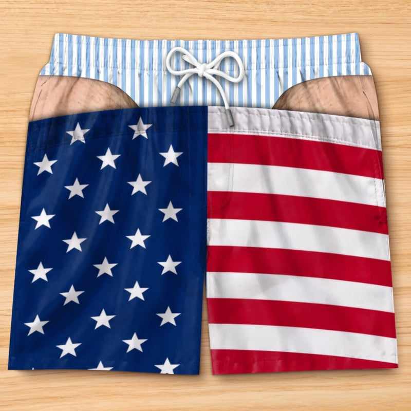 Custom Funny Patriotic Casual Shorts - Personalized Birthday Gifts For Husband, Son, Grandson, Brother, Grandpa, Dad, Yourself - Less Fabric More Beach Laughs
