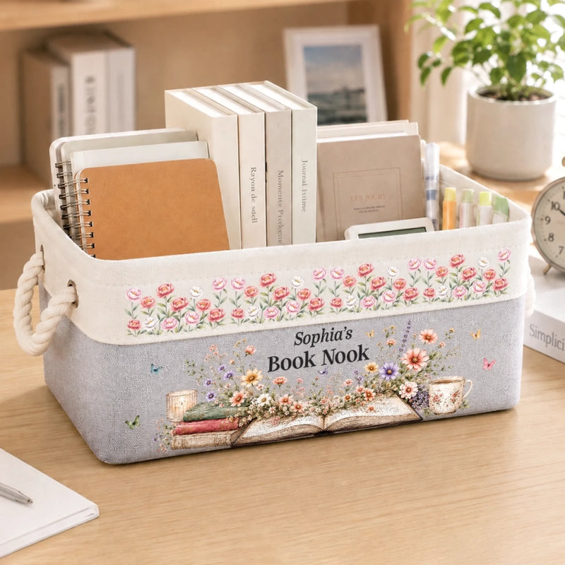 Custom Storage Basket - Personalized Bookish Gifts For Book Lovers, Bookworms, Readers - A Full Shelf, A Full Heart