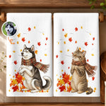 Custom Photo Kitchen Towel - Personalized Birthday Gifts For Dog Cat Lovers, Dog Dad And Mom, Cat Owners - Fall Days Furry Friends