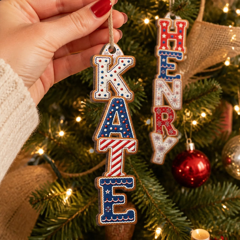 Custom Letter Wooden Ornament - Personalized America 250th Anniversary Christmas Gifts For Mom, Dad, Brother, Sister - Patriotic Pride On The Tree