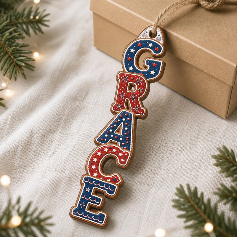 Custom Letter Wooden Ornament - Personalized America 250th Anniversary Christmas Gifts For Mom, Dad, Brother, Sister - Patriotic Pride On The Tree