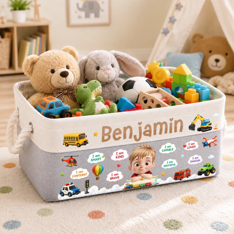 Custom Kids Storage Basket - Personalized Back To School Gifts For Kids - Kind Confident And Loved Every Day