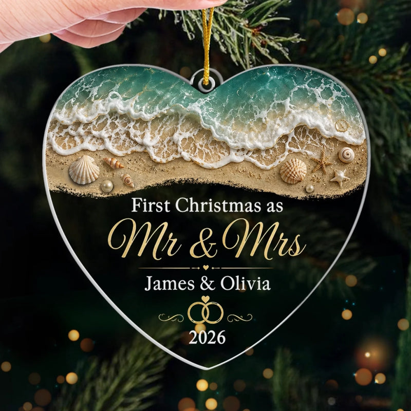 Custom First Christmas Acrylic Ornament - Personalized Anniversary Christmas Wedding Gifts For Husband And Wife, Him And Her - Our Waves Of Love Forevermore