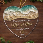 Custom First Christmas Acrylic Ornament - Personalized Anniversary Christmas Wedding Gifts For Husband And Wife, Him And Her - Our Waves Of Love Forevermore