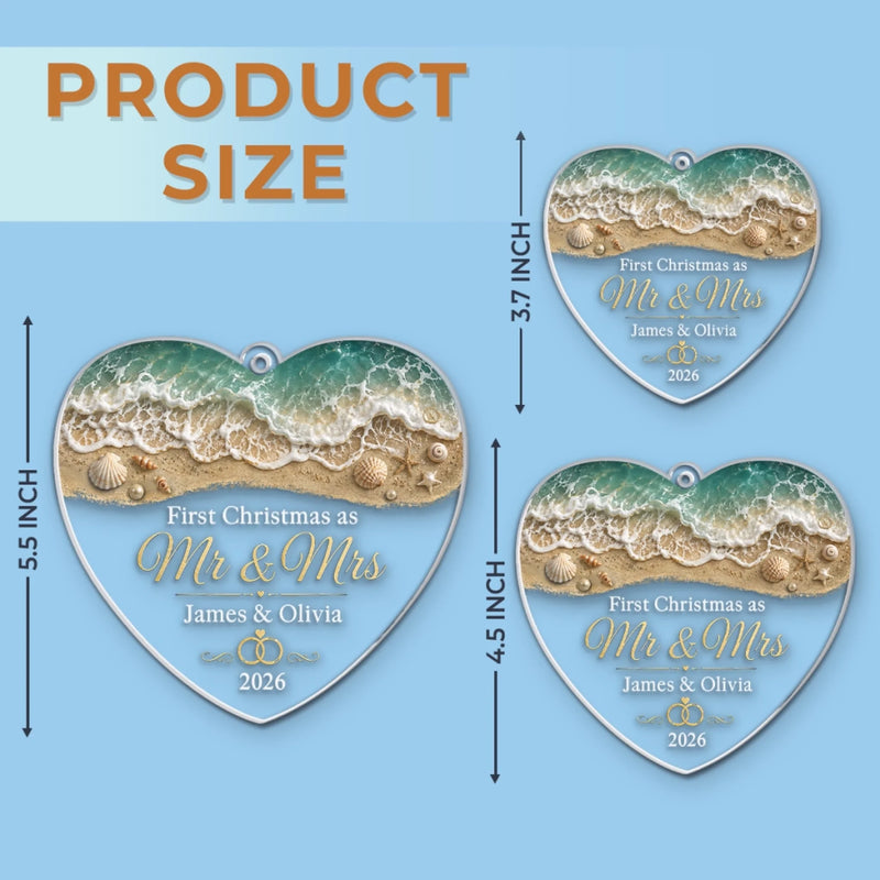 Custom First Christmas Acrylic Ornament - Personalized Anniversary Christmas Wedding Gifts For Husband And Wife, Him And Her - Our Waves Of Love Forevermore