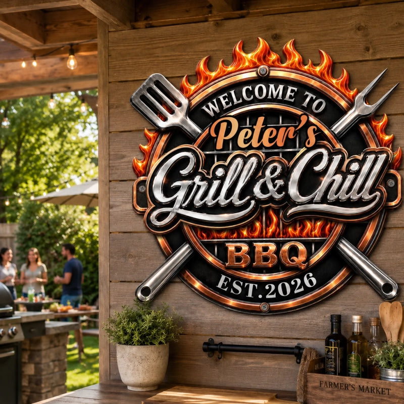 Custom BBQ Shaped Metal Sign - Personalized Grilling Gifts For BBQ Lovers, Husband, Son, Grandson, Brother, Grandpa, Dad, Yourself - Grill Smoke Good Times