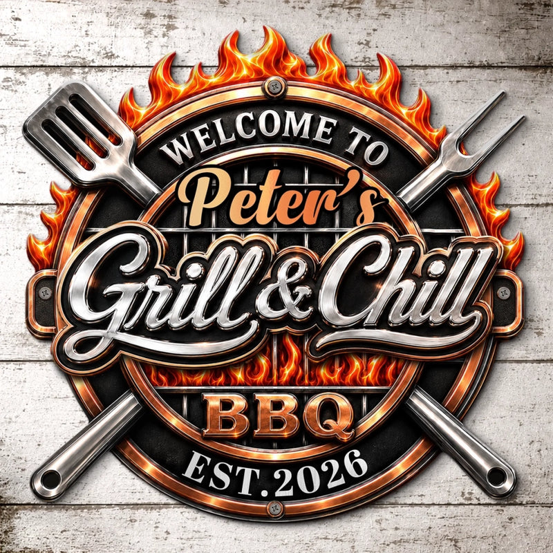 Custom BBQ Shaped Metal Sign - Personalized Grilling Gifts For BBQ Lovers, Husband, Son, Grandson, Brother, Grandpa, Dad, Yourself - Grill Smoke Good Times