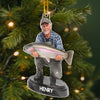 Custom Photo Acrylic Ornament - Personalized Christmas Birthday Fishing Gifts For Fisherman - Born To Fish Forced To Work