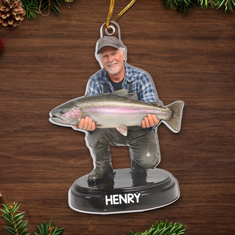 Custom Photo Acrylic Ornament - Personalized Christmas Birthday Fishing Gifts For Fisherman - Born To Fish Forced To Work