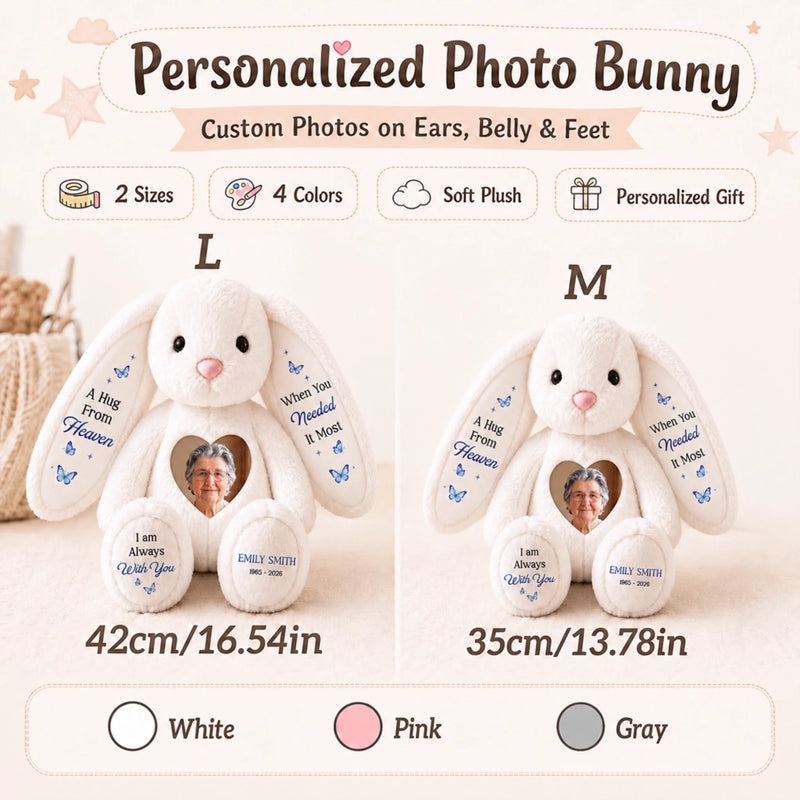 Custom Photo Heart Bunny Plush - Personalized  Memorial Sympathy Gifts For Loss Of Mom, Dad - Forever Remembered With Love