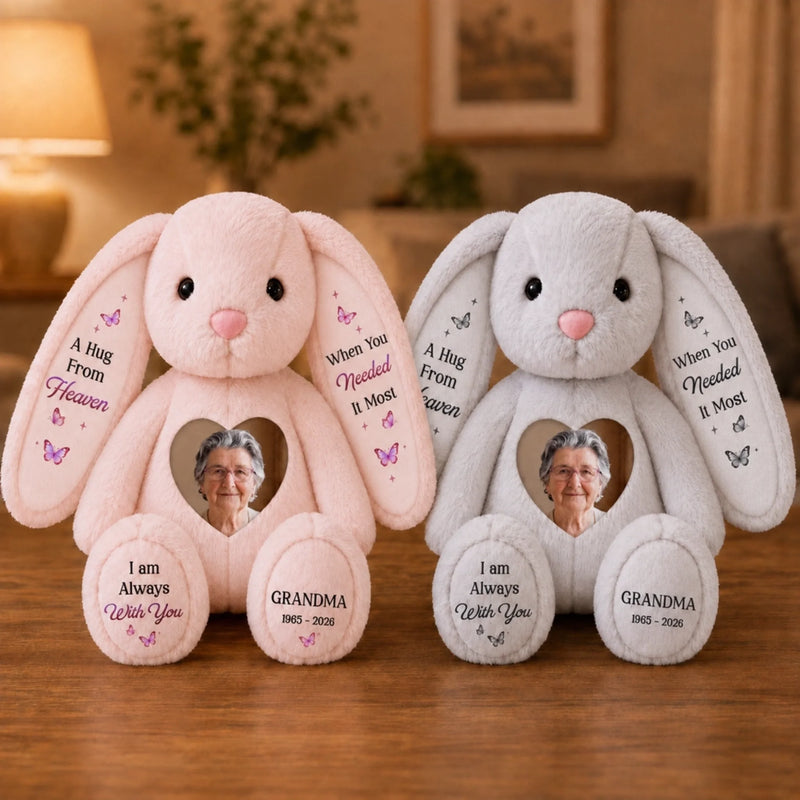 Custom Photo Heart Bunny Plush - Personalized  Memorial Sympathy Gifts For Loss Of Mom, Dad - Forever Remembered With Love