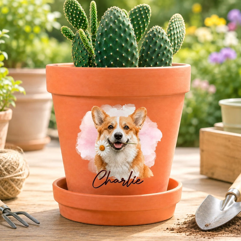 Custom Photo Clay Pot - Personalized Pet Memorial Sympathy Gifts For Dogs, Cats - Loved Beyond Goodbye