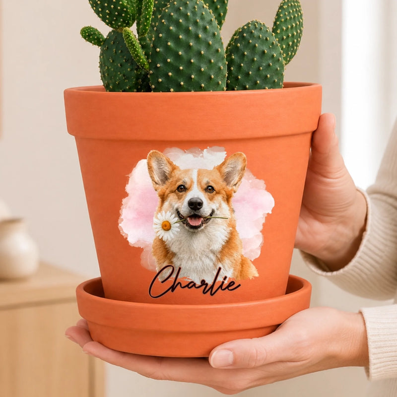 Custom Photo Clay Pot - Personalized Pet Memorial Sympathy Gifts For Dogs, Cats - Loved Beyond Goodbye