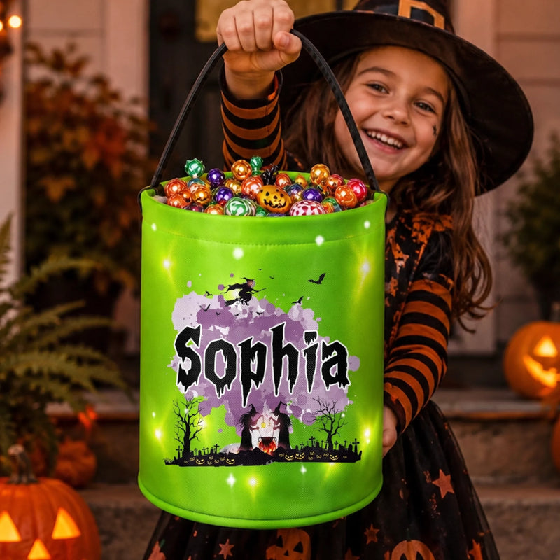 Custom LED Light Bucket Bag - Personalized Halloween  Birthday Gifts For Kids - Spooky Fun Ahead