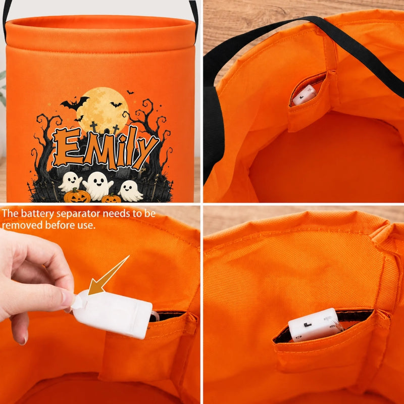 Custom LED Light Bucket Bag - Personalized Halloween  Birthday Gifts For Kids - Tiny Trickster