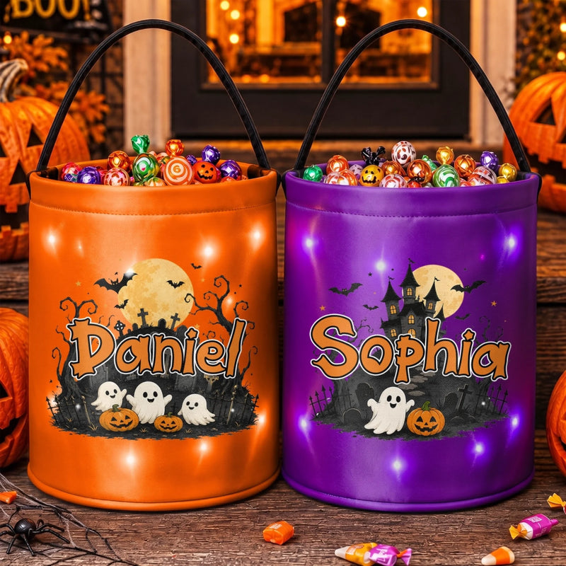 Custom LED Light Bucket Bag - Personalized Halloween  Birthday Gifts For Kids - Tiny Trickster