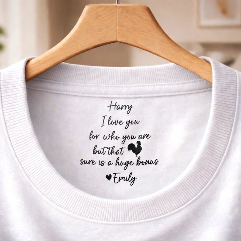 Custom Inside Neck Print T-Shirt - Personalized Anniversary Wedding Gifts For Husband And Wife, Him And Her - Two Hearts One Home