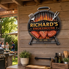 Custom BBQ Shaped Metal Sign - Personalized Grilling Gifts For BBQ Lovers, Husband, Son, Grandson, Brother, Grandpa, Dad, Yourself - Grill Chill Repeat