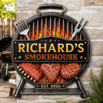 Custom BBQ Shaped Metal Sign - Personalized Grilling Gifts For BBQ Lovers, Husband, Son, Grandson, Brother, Grandpa, Dad, Yourself - Grill Chill Repeat