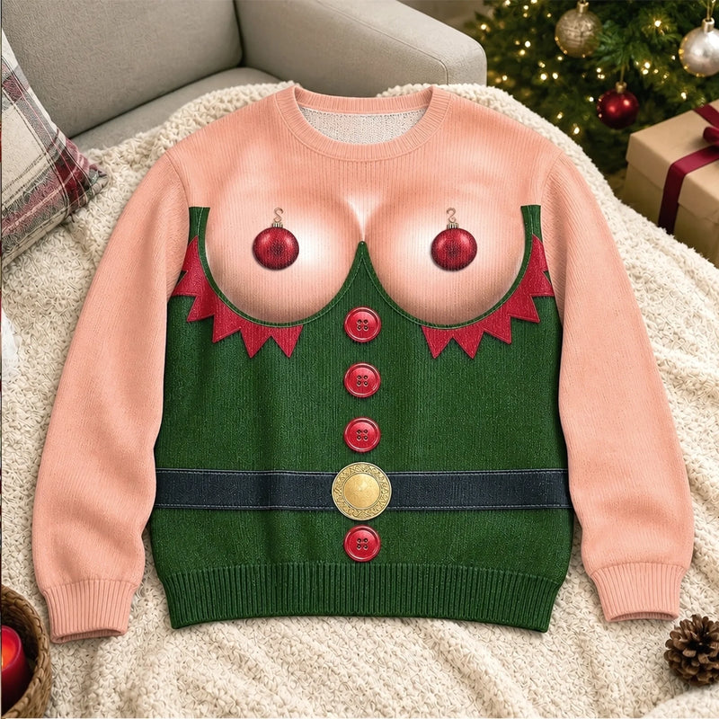 Custom Funny Unisex Ugly Sweatshirt - Personalized Christmas Birthday Gifts For Wife, Daughter, Besties, Sisters, Granddaughter, Grandma, Mom, Yourself - Santa's Favorite Party Girl