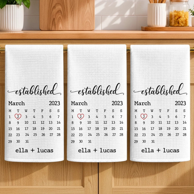 Custom Kitchen Towel - Personalized Anniversary Wedding Gifts For Husband And Wife, Him And Her - Love Marked On Our Calendar