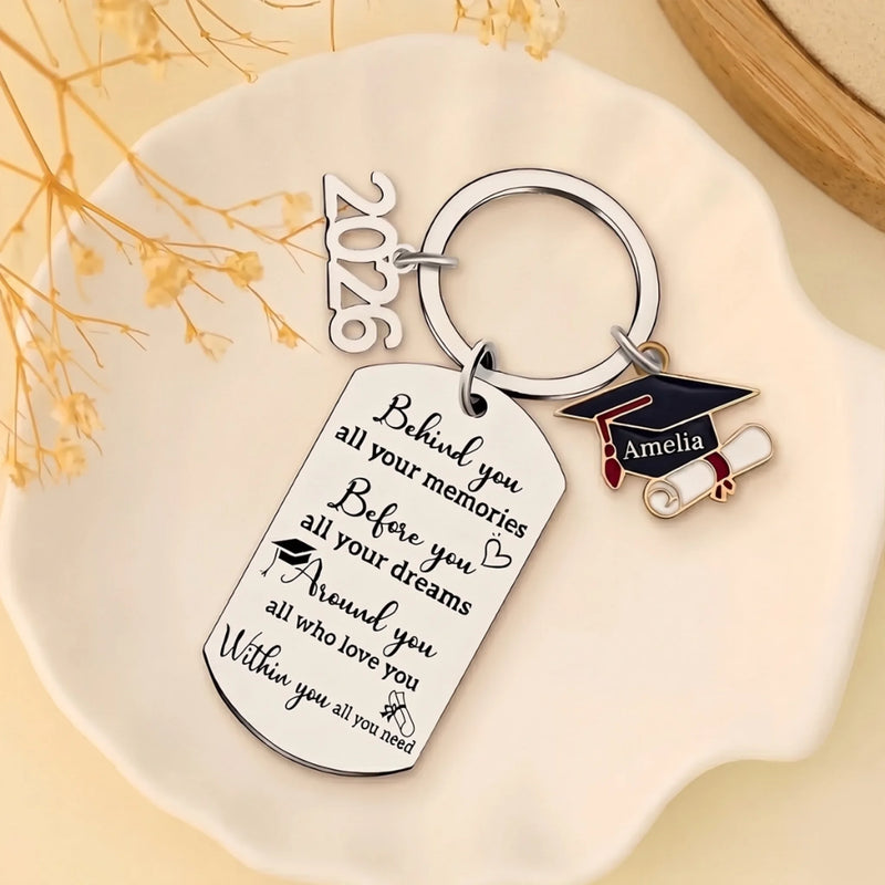 Cherished Memories, Bright Dreams, Endless Love - Family Personalized Custom Engraved Graduation Keychain - Graduation Gift For Family Members, Siblings, Brothers, Sisters