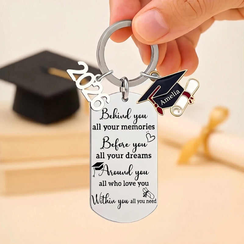 Cherished Memories, Bright Dreams, Endless Love - Family Personalized Custom Engraved Graduation Keychain - Graduation Gift For Family Members, Siblings, Brothers, Sisters