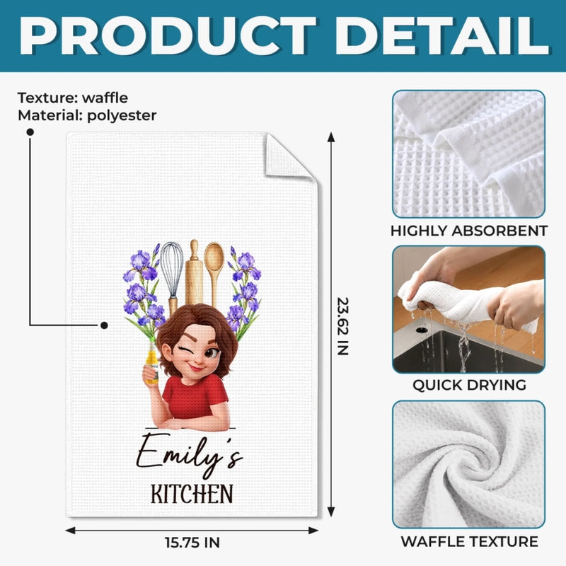Custom Kitchen Towel - Personalized Birthday Gifts For Wife, Daughter, Besties, Sisters, Granddaughter, Grandma, Mom, Yourself - Cooking With Birth Flower Bliss