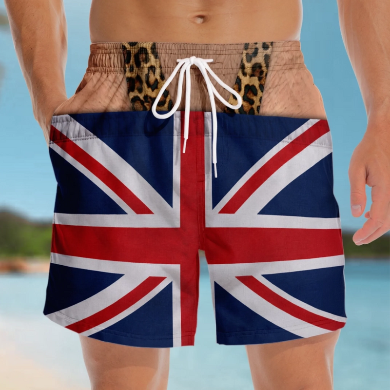 Custom Funny Men Swim Trunks - Personalized Summer Vacation And Travel Gifts For Husband, Son, Grandson, Brother, Grandpa, Dad, Yourself - Rocking Union Jack In Style