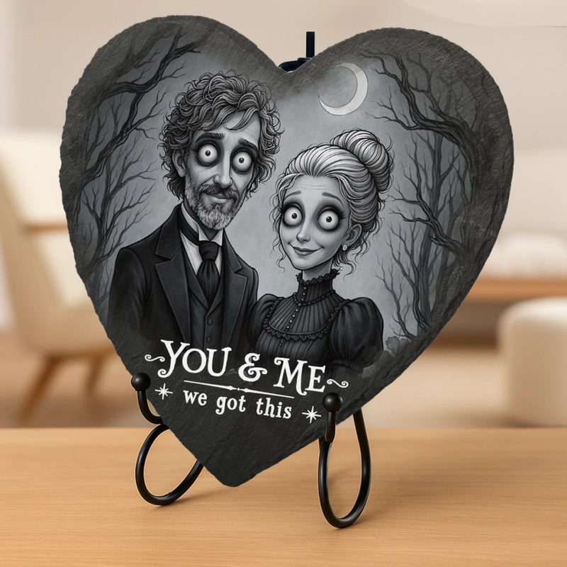 Custom Photo Heart Shaped Stone With Stand - Personalized Halloween Anniversary Wedding Gifts For Husband And Wife, Him And Her - Together Till The Very End