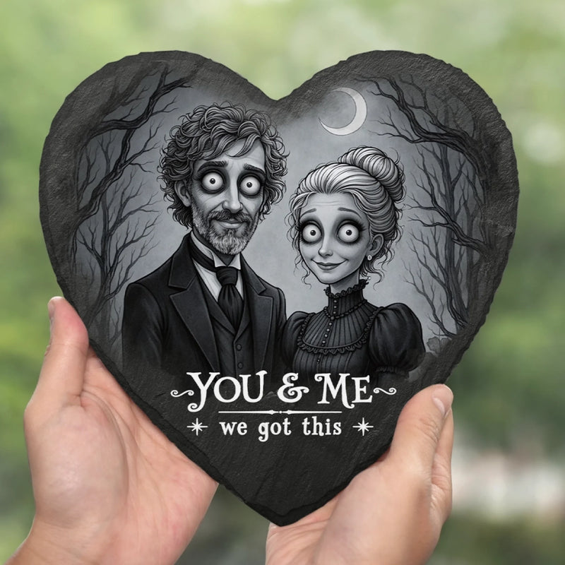 Custom Photo Heart Shaped Stone With Stand - Personalized Halloween Anniversary Wedding Gifts For Husband And Wife, Him And Her - Together Till The Very End