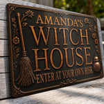 Custom Witchy Home Decor Metal Sign - Personalized Halloween Birthday Gifts For Witch, Wife, Daughter, Besties, Sisters, Granddaughter, Grandma, Mom, Yourself - Haunted Witch House