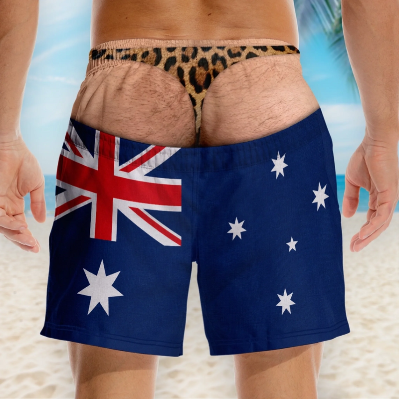 Custom Funny Men Swim Trunks - Personalized Summer Vacation And Travel Gifts For Husband, Son, Grandson, Brother, Grandpa, Dad, Yourself - Caution From Behind
