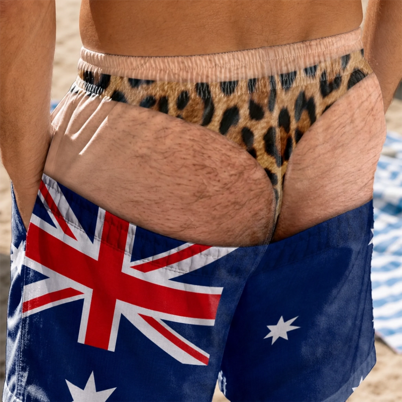 Custom Funny Men Swim Trunks - Personalized Summer Vacation And Travel Gifts For Husband, Son, Grandson, Brother, Grandpa, Dad, Yourself - Caution From Behind