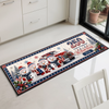 Custom Snowman Runner Rug - Personalized America 250th Anniversary Christmas Gifts For Mom, Dad, Brother, Sister - Festive Patriotic Red Truck Magic