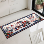 Custom Snowman Runner Rug - Personalized America 250th Anniversary Christmas Gifts For Mom, Dad, Brother, Sister - Festive Patriotic Red Truck Magic