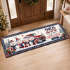 Custom Snowman Runner Rug - Personalized America 250th Anniversary Christmas Gifts For Mom, Dad, Brother, Sister - Festive Patriotic Red Truck Magic