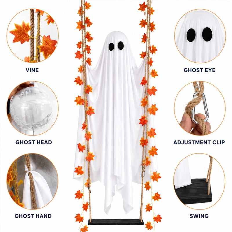 Hanging Ghost With A Maple Leaf - Halloween Decor Birthday Gifts For Mom, Dad, Brother, Sister - Ghostly Autumn Glow