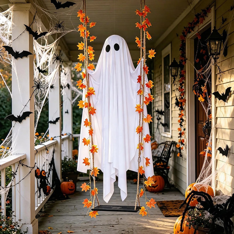 Hanging Ghost With A Maple Leaf - Halloween Decor Birthday Gifts For Mom, Dad, Brother, Sister - Ghostly Autumn Glow