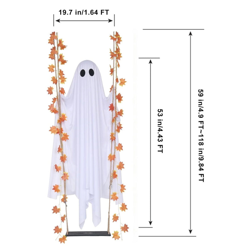 Hanging Ghost With A Maple Leaf - Halloween Decor Birthday Gifts For Mom, Dad, Brother, Sister - Ghostly Autumn Glow