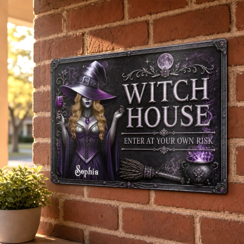 Custom Witchy Home Decor Metal Sign - Personalized Halloween Birthday Gifts For Witch, Wife, Daughter, Besties, Sisters, Granddaughter, Grandma, Mom, Yourself - My Witchy Lair