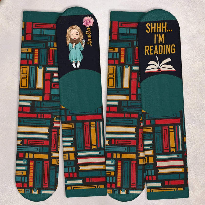Custom Crew Socks - Personalized Bookish Gifts For Book Lovers, Bookworms, Readers - Sweet Cozy Book Reading Time
