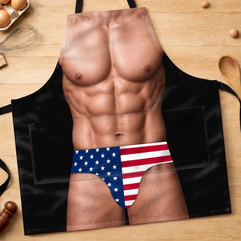Custom Funny Patriotic Apron With Pocket - Personalized Birthday Gifts For Husband, Son, Grandson, Brother, Grandpa, Dad, Yourself - Meat Me At The Grill