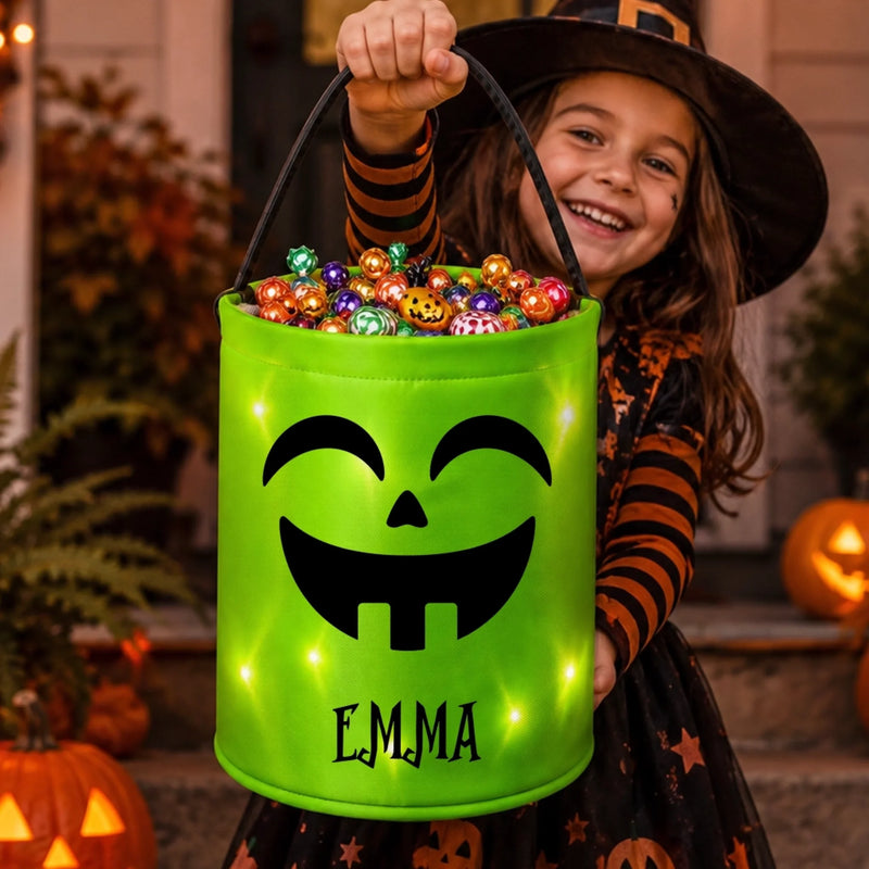 Custom LED Light Bucket Bag - Personalized Halloween Birthday Gifts For Kids - Little Boo Energy